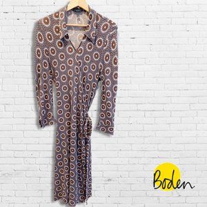 Boden Jersey Wrap Dress 3/4 Sleeves in Brown and Blue | Size 12